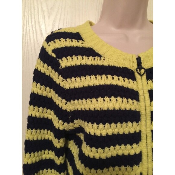 Princess Vera Wang Sweater Jacket Small Bright Yellow Navy Blue Striped - Picture 5 of 12
